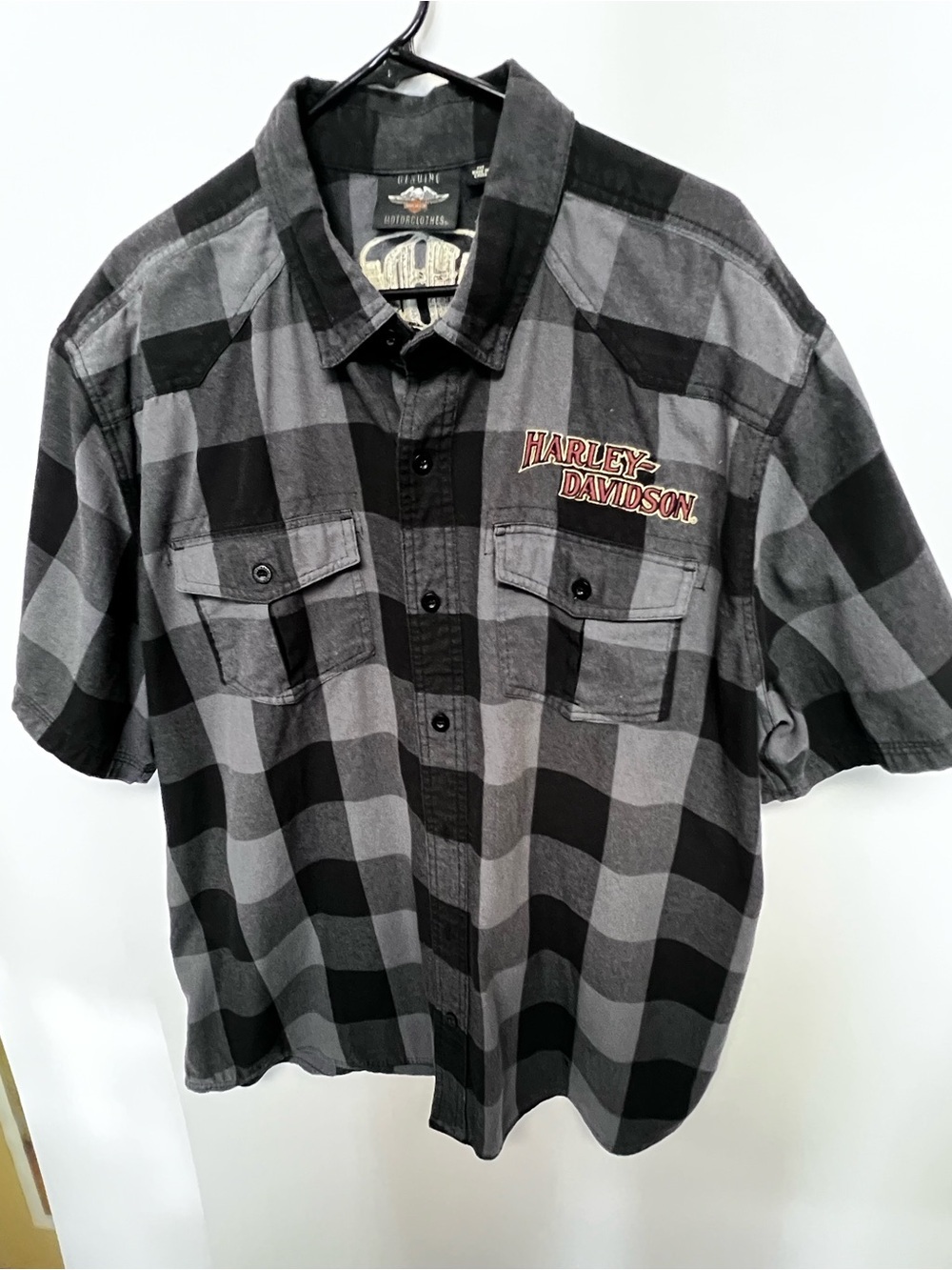 HARLEY-DAVIDSON GRAY & BLACK PLAID MECHANIC GARAGE BUTTON-UP SHIRT SIZE 2XL